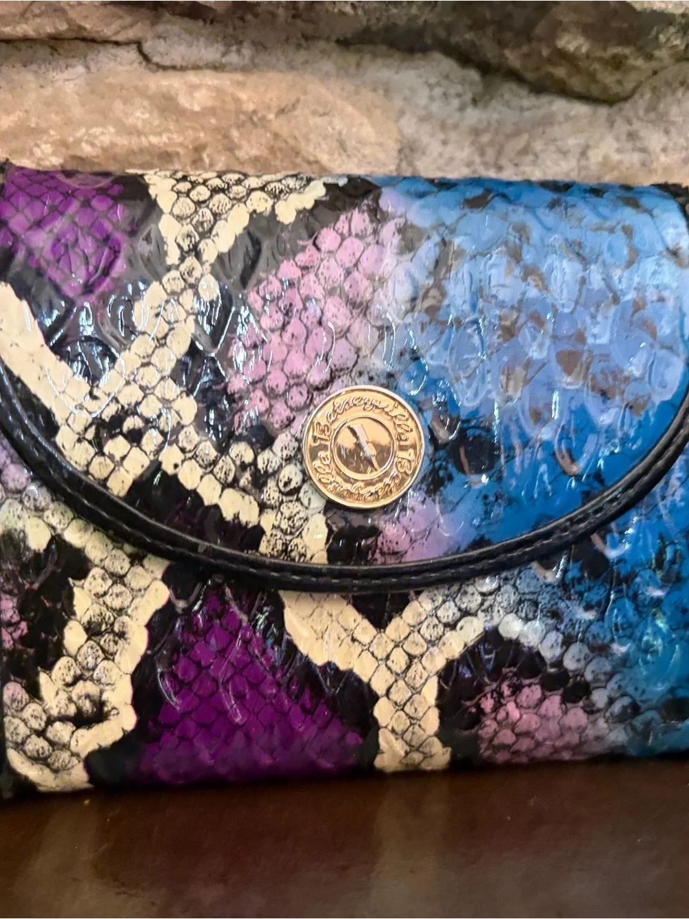 Betsey Johnson Betseyville Blue Purple Cream Snake-Print Wallet